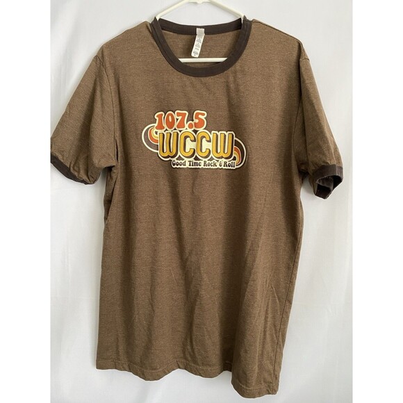 Men's XL Brown 107.5 WCCW Good Time Rock & Roll Tshirt - Picture 1 of 4